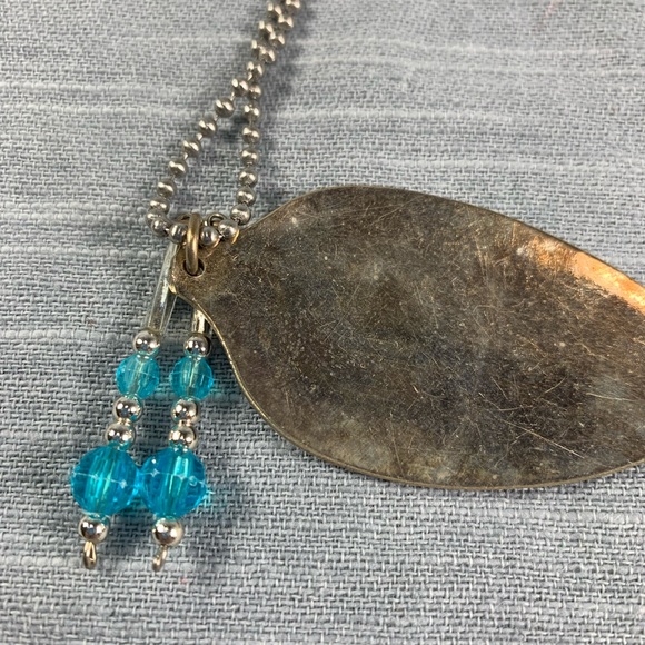 Fun found object with aqua and silver toned pendant necklace - Picture 2 of 5